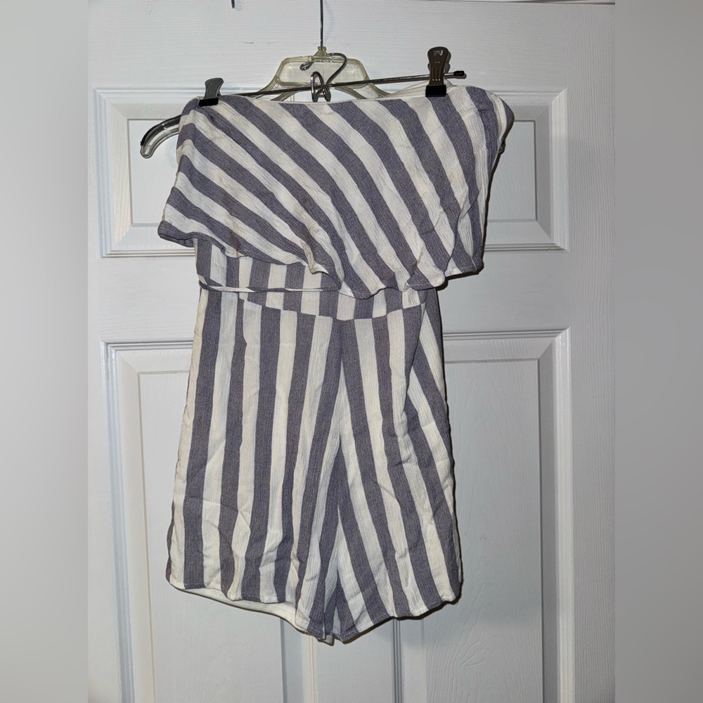strapless romper. size large. blue and white striped. - Picture 3 of 3